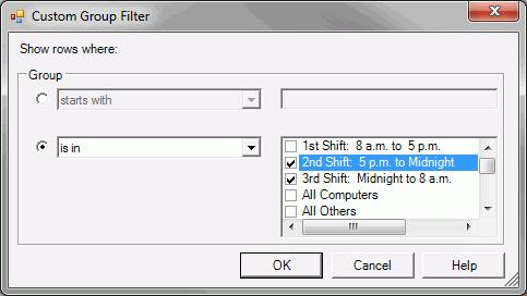 Generating Reports Create a Custom Filter Create a custom filter by changing an existing filter or adding a new filter. To set up a custom filter: 1. Click next to the label in a column heading. 2.