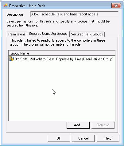 Channels Secured Computer Groups tab (Role Properties) The Role Properties dialog box opens when you select a Role and click the Properties button on the Manage Channel Security dialog box.