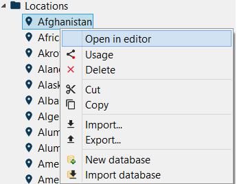 Open in editor of the process KML editor (Figure 8) or from the navigation pane (i.e. right click on the location name and select Open in editor or double-click on the location s name) (Figure 11).