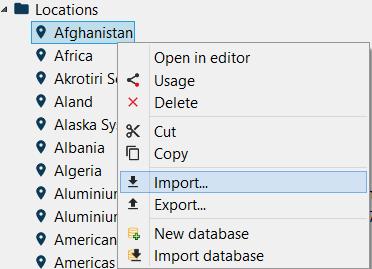 3 Import KML data to an existing location Geographic data for existing locations can be imported from external files so that it is not necessary to add it manually in the KML editor of openlca.