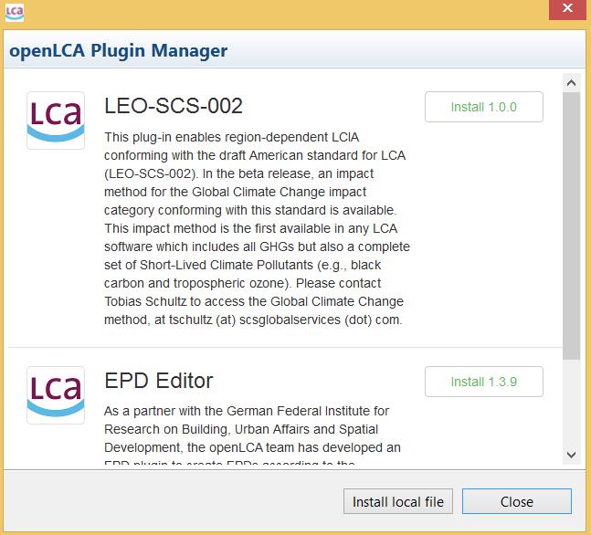 Figure 27: Installation of plugin LEO-SCS-002, step 2 After installing the plugin, a new menu LEO-SCS-002 will appear in the menu bar of openlca.