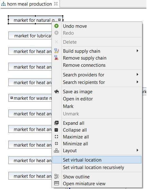 Figure 28: Set virtual location in the Model graph tab of the product system editor, step 1 Figure