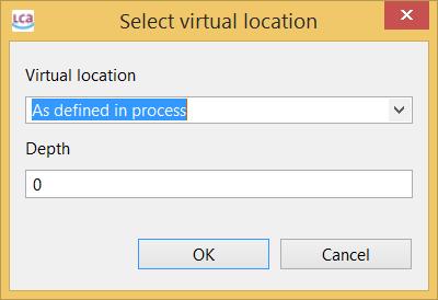 Figure 30: Window for setting a virtual location recursively 2) Open or select a product system and navigate to Open virtual locations editor option in the LEO-SCS-002 menu.