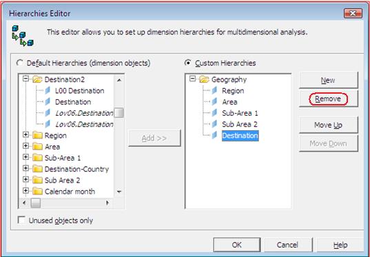 Custom hierarchy is created as shown in below screen shot To delete a particular object from the