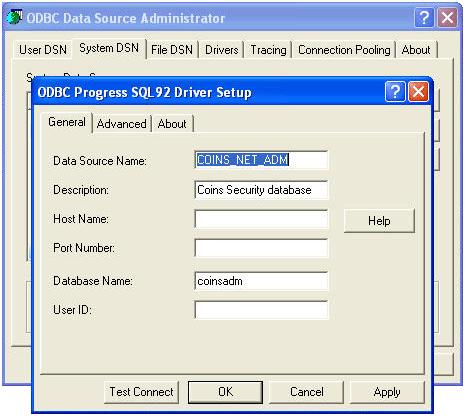 Figure 2: General Tab When Adding System DSN 7. Click Test Connect. Note Figure 2 shows sample data, not actual values. Your setting must be correct for your system.