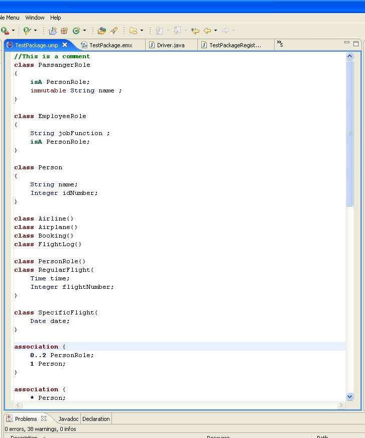 6.1.5 Other Eclipse plug-in related concepts The editor for UmpleCore supports basic syntax highlighting to make the language easier to read and scan for important constructs.