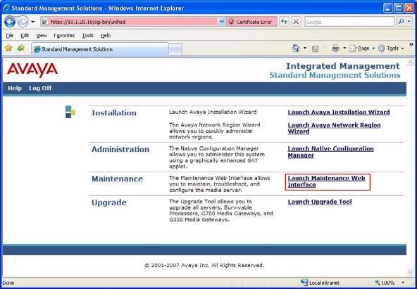 2. Click Launch Maintenance Web Interface.