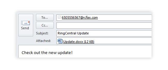 RingCentral Office User Guide Outbound Fax Settings Faxing via Email Send faxes by emailing them as attachments from any email address you have added to the "Faxes Sent via Email" menu described