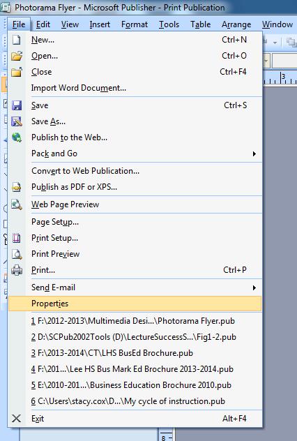 13 To Change Publication Properties To help you organzie and identify your files Publisher provides publication properties, which are details about the file.