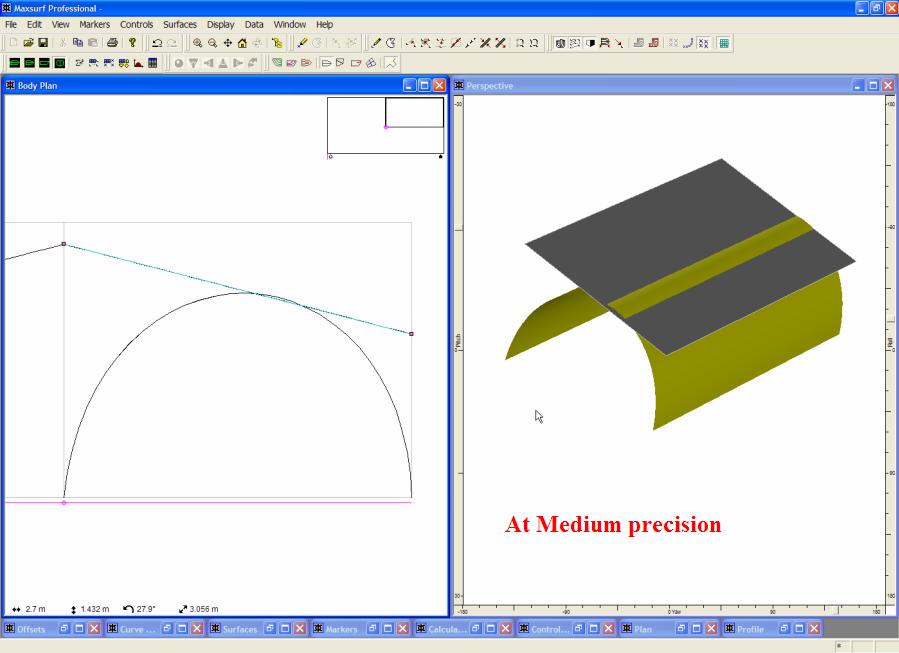 Chapter 5 Using Maxsurf Trimming region at medium precision Not only Maxsurf uses the trimmed surfaces for its calculations, also the other programs in the Maxsurf suite