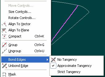 Chapter 5 Using Maxsurf Changing bonding types You can change the type of tangency easily by simply selecting a bonded edge or a control point on that edge, excluding corner points, and re-apply the