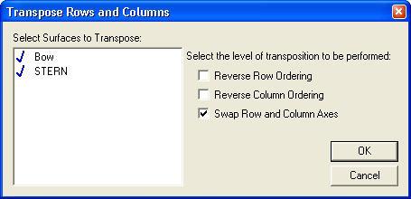 Chapter 5 Using Maxsurf Advanced - Transpose The transpose function may be used to flip the column or row ordering and also swap the rows and columns of a surface.
