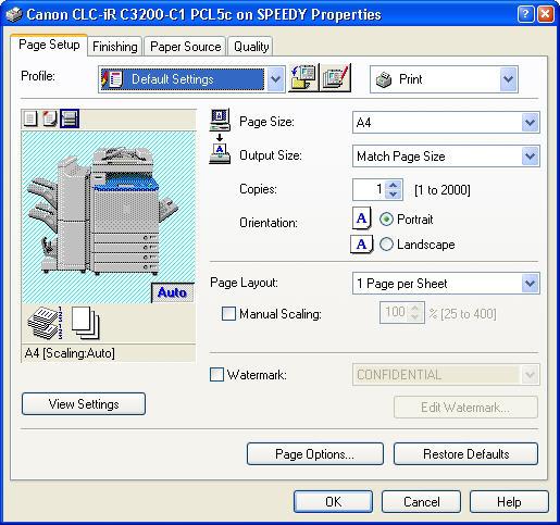 The options available will depend on the printer and the printer driver