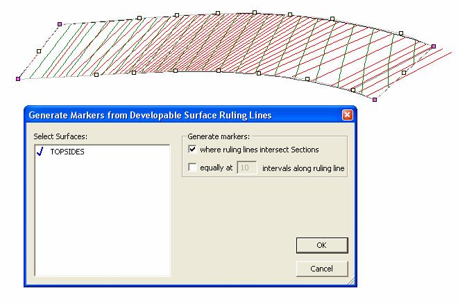 Chapter 4 Maxsurf Windows Markers are calculated for the surfaces selected in the list on the left of the dialog (only developable surfaces are listed).