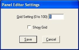 Panel Editor Grid The Panel Editor workspace uses a grid to align panels and buttons.
