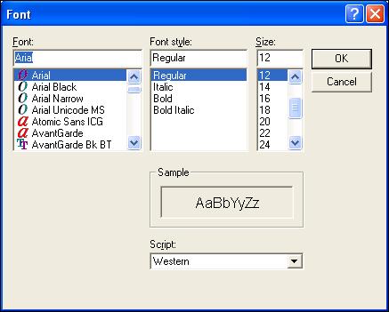 Title Font Button Click Title Font to display the Font dialog box and define the font attributes of the panel heading, only if you enter title text.