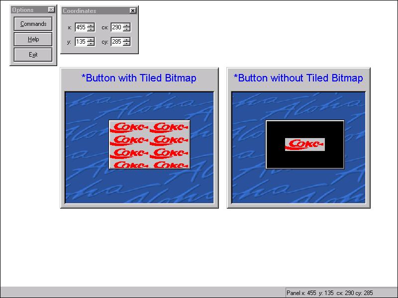 Tile Displays the bitmap in a tiled pattern for the button background, as shown in the left example.