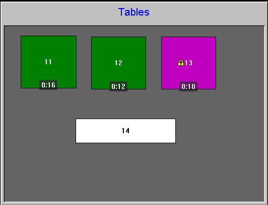 Standard View Mode Displays tables with table numbers in the center. Figure 5 Standard View Mode View Time Open Displays tables with table numbers and the time when the check is opened.
