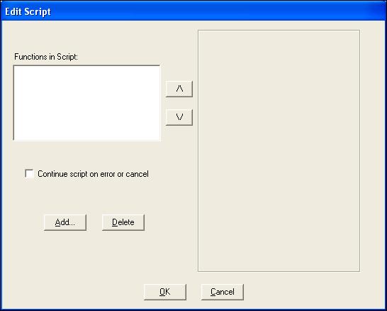To create a typical script button: 1. Select Script from the Function drop-down list. Additional options appear. Figure 62 Script Button Function 2. Click Edit. The Edit Script dialog box appears.