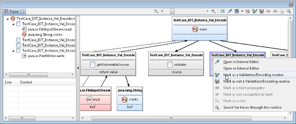 Procedure 1. In the Trace view call graph, select and right-click the TestCase_IOT_Instance_Val_Encode.encode method.