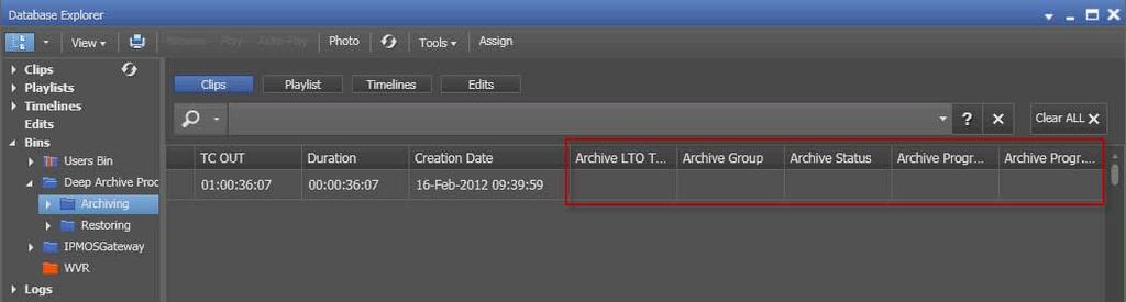 If the Request Archive bin is defined as the user default bin, the operator can also right-click on the clip he/she want to archive and choose Send to -> Default Bin.