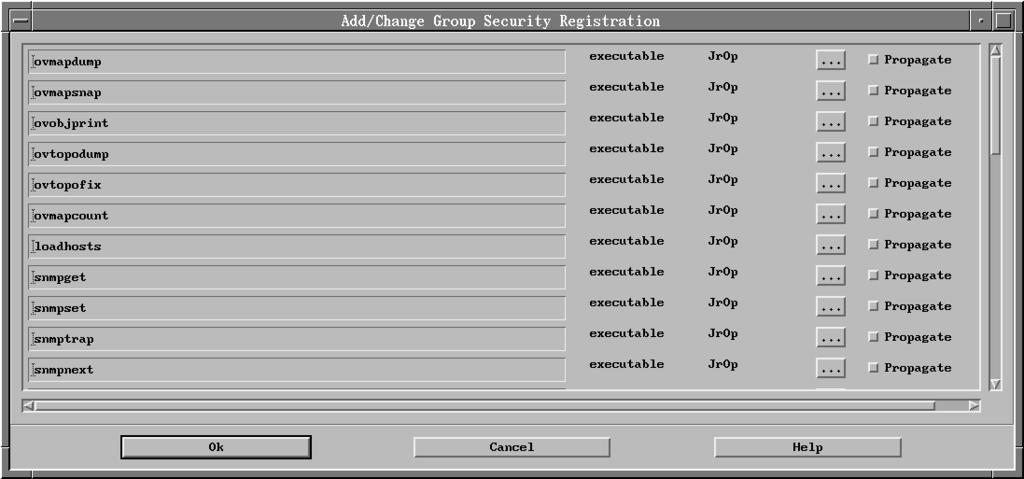 Figure 5. Add/Change Group Security Registration Dialog Box 7. Click on the permissions box. The Element Permissions dialog box is displayed. 8.