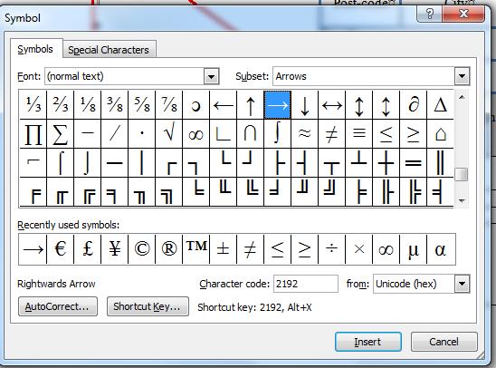2. When you want to enter some characters not available directly from the keyboard, use Insert tab Symbol More symbols.