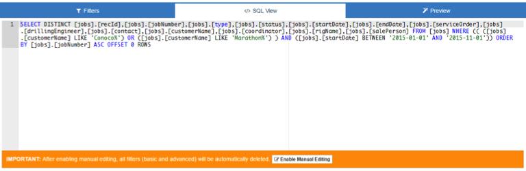SQL view tab In this tab the user will be able to see the structure of the query in Transact-SQL language. (Figure 26).