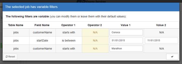 The objective of it is to avoid that two or more similar job searches are duplicated. All the filters marked as Variable filters will be shown in the pre-visualisation window.