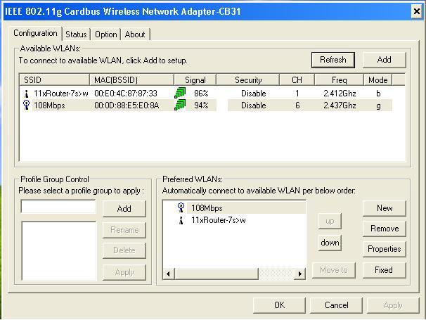 If you are using Windows 2000, ME or 98SE the Configuration Utility program for The 54g Wireless PC-Card is called WLAN.