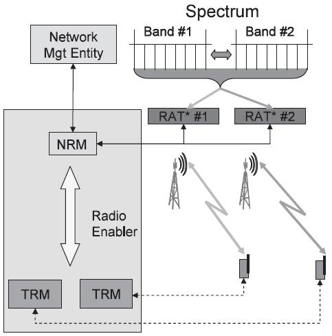 Figure 4: Dynamic spectrum sharing Figure 3: Dynamic spectrum assignment Dynamic spectrum sharing: Frequency bands assigned to RANs are fixed.