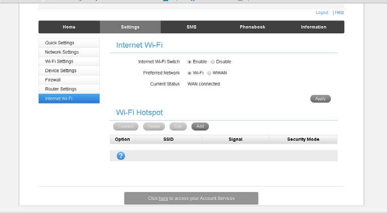 Press the Help icon to get in context tips SETTINGS > INTERNET WI-FI