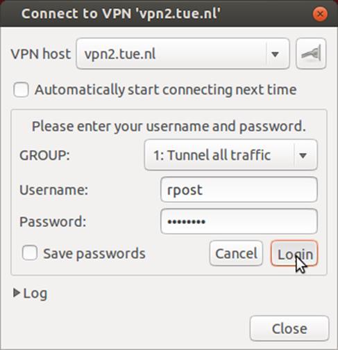 VPN connection. Specify your TUE domain username and password.