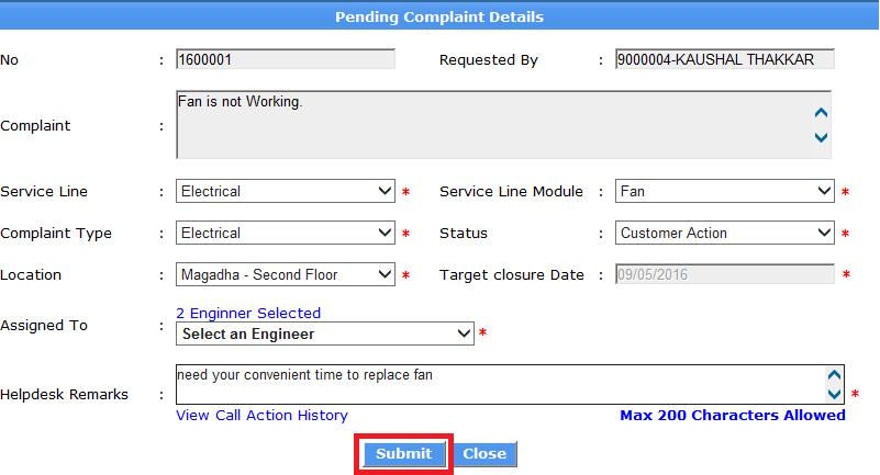 b. Custmer Actin In case where, Admin requires infrmatin, t cmplete r initiate actin, frm user then select status Custmer