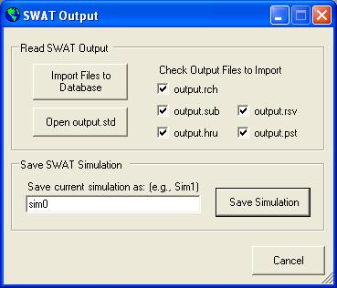 Explanation: The dates of the SWAT simulation and the printout frequency is specified in this step. More SWAT input data files (CIO, COD, PCP.