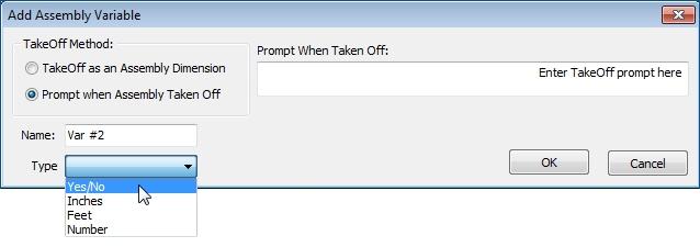 Prompt when the Assembly is Taken Off When you select this option button, you must enter text in the Prompt When Taken Off field.