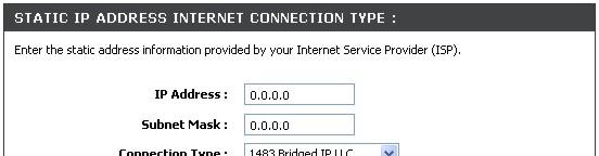 Configuration Manual ADSL Setup Static IP Address Follow the instructions below to configure the Router to use a Static IP Address for the Internet connection.
