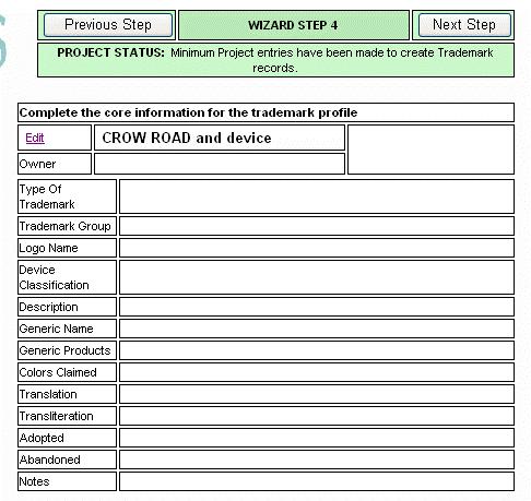 Step 4 You can review, amend or add details listed in the trademark profile. Click on the Edit link at the top left hand corner of the screen, to add or amend information in the Profile record.