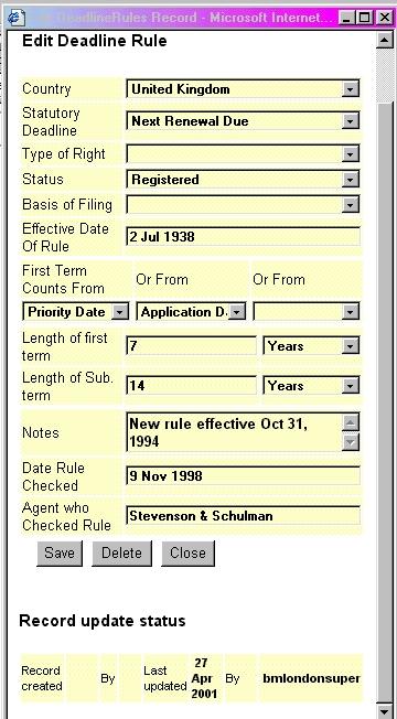Click the triangle box at the left of the rule which you wish to review or amend. You must enter an effective date for the rule; otherwise the system will not be able to calculate the due dates.