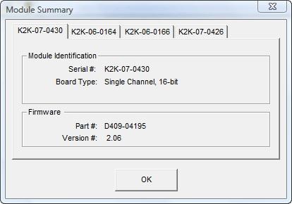2-13 SounderSuite: FirmwareLoader The Module Summary dialog provides information regarding the hardware channels detected in the sounder by the Firmware Loader application.