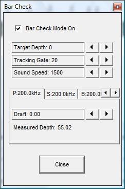 SounderSuite: EchoControlClient 5-19 5.6 Bar Check (EchoSounder parameters) The Bar Check dialog box provides access to the primary calibration parameters required to perform a successful bar check.