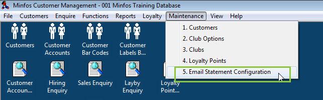 Setting up email statements Setting up email statements Through this Maintenance menu option in the Customers module, you can set up your Minfos software to email PDF statements with your store s own