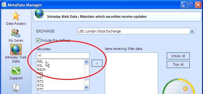 4. Scroll through the Securities list and select a security, i.e. click on it to highlight it.
