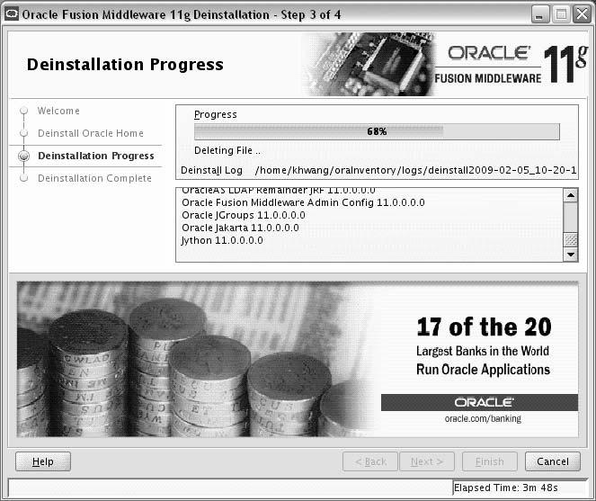 Deinstallation Progress B.3 Deinstallation Progress Use this screen to monitor the progress of the deinstallation process.