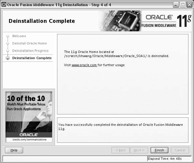 Deinstallation Complete B.4 Deinstallation Complete This screen summarizes the deinstallation that was just completed.