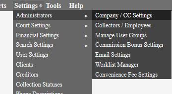 Settings Administrators > Company / CC Settings The company and credit card settings allow administrators to update company information as well as current payment and billing information.
