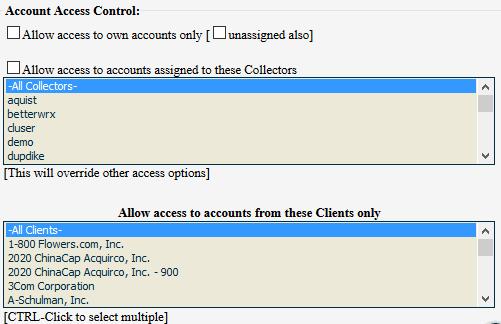 9. You can limit the hours which a collector can access an account by putting a check in the box next to Limit Access to hours between: and specifying the hours and time zone.