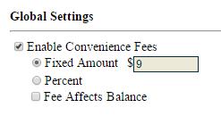 Administrators > Convenience Fee Settings Administrators can enable a prompt for convenience fees when processing payments or setting up payment plans on accounts.