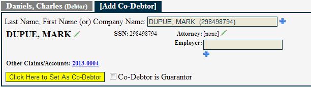 other accounts they are associated with it, appears on the co-debtor tab.