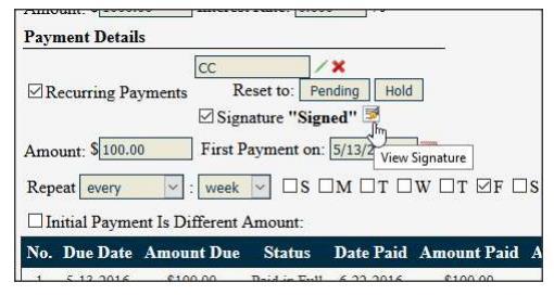 Additionally, Payment Agreements will now show a signature status of Signed for signatures that have